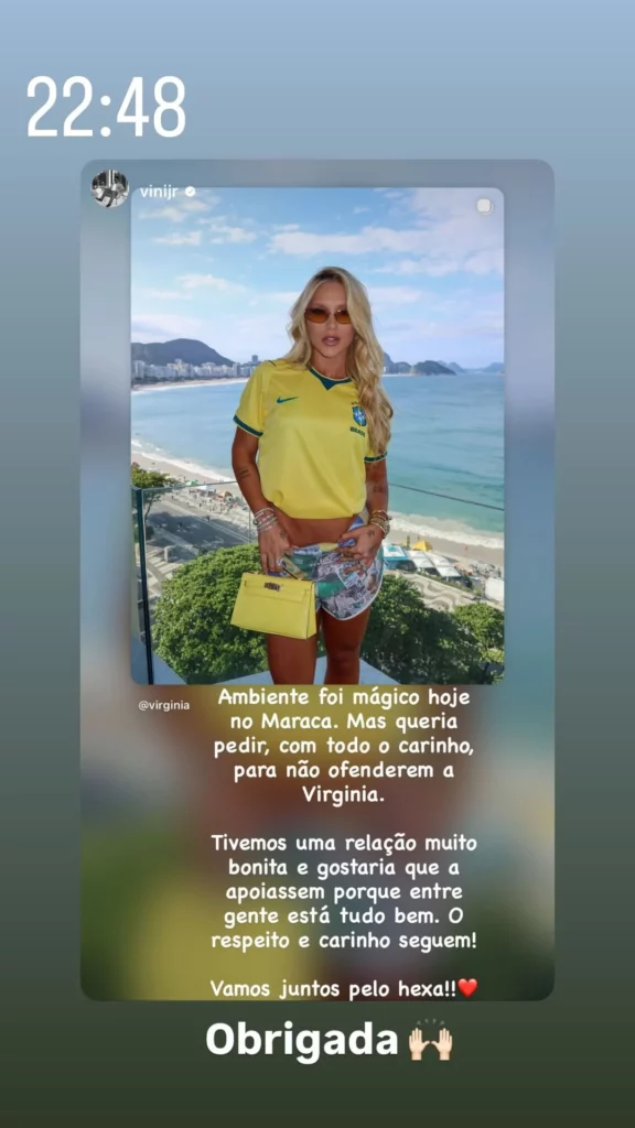 Virginia Fonseca agradece apoio de Vini Jr. após polêmica em amistoso da Seleção 1 Jogador e influenciadora voltaram a ser assunto nas redes sociais após Vini Jr pedir para não xingarem mais a Virginia