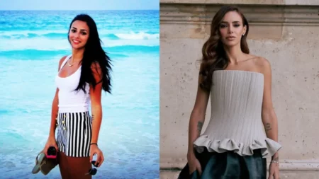 Montagem compara Bruna Biancardi antes e depois, destacando a evolução da aparência, do estilo e dos traços faciais ao longo dos anos.