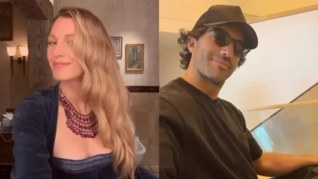 Montagem com Blake Lively sorrindo em ambiente interno e Justin Baldoni usando boné e óculos escuros; os atores estão envolvidos em uma disputa judicial relacionada aos bastidores de É Assim Que Acaba.