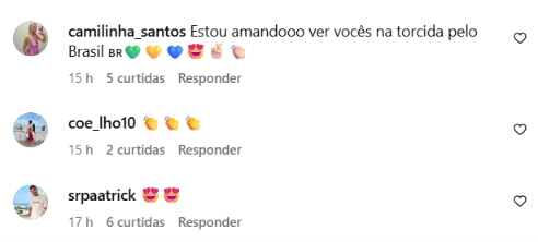 Prints mostram comentários de brasileiros no Instagram de Tom Brady, com mensagens de torcida pelo Brasil, emojis e brincadeiras sobre o jogo da Seleção