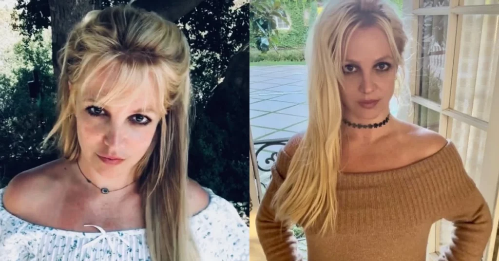 Britney Spears desabafa sobre roubo e revela motivo de rebeldia: ‘Me senti impotente’ Britney Spears aparece em montagem com dois registros publicados nas redes sociais, usando cabelo loiro solto e looks claros em ambientes externos