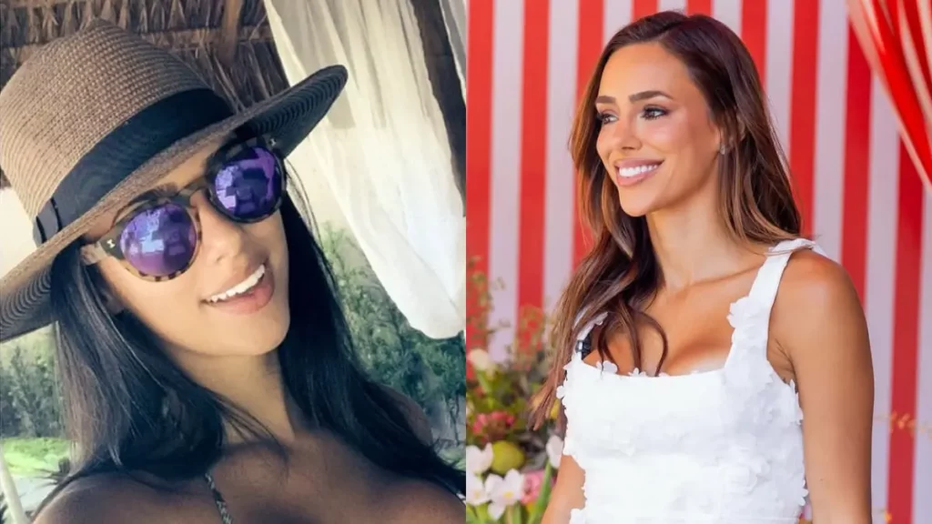 Bruna Biancardi antes e depois: Veja a transformação 3 Montagem compara o sorriso de Bruna Biancardi antes e depois das lentes dentárias, destacando a mudança na estética dos dentes.