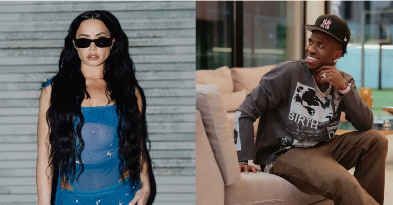 Demi Lovato apaga post sobre Vini Jr. após web resgatar conexão com Neymar Demi Lovato posa para foto enquanto Vini Jr aparece sorrindo