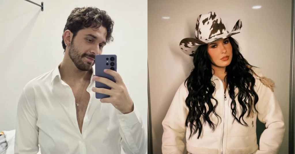 Gustavo Mioto recusa foto com Ana Castela e dispara: ‘Tenho bons motivos’ Gustavo Mioto aparece em selfie no espelho usando camisa branca, enquanto Ana Castela posa com chapéu de boiadeira em montagem sobre foto recusada após término