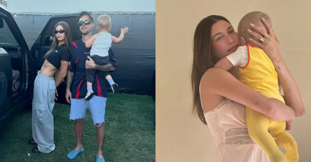 Hailey Bieber mostra filho provando doce brasileiro pela 1ª vez Hailey Bieber e Justin Bieber aparecem com o filho Jack Blues em montagem de fotos