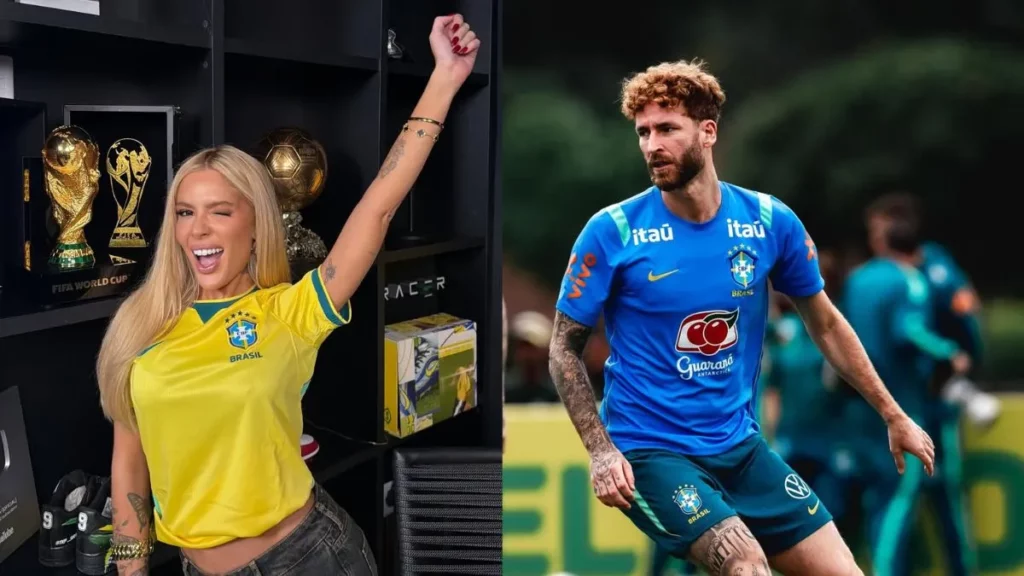 Karoline Lima aparece com família de Léo Pereira e reacende rumores de reconciliação Montagem com fotos de Karoline Lima e Leo Pereira.