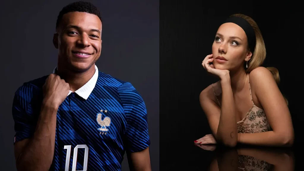 Montagem de fotos de Kylian Mbappé e Ester Esposito para responder a pergunta: quem é a namorada de Mbappé?