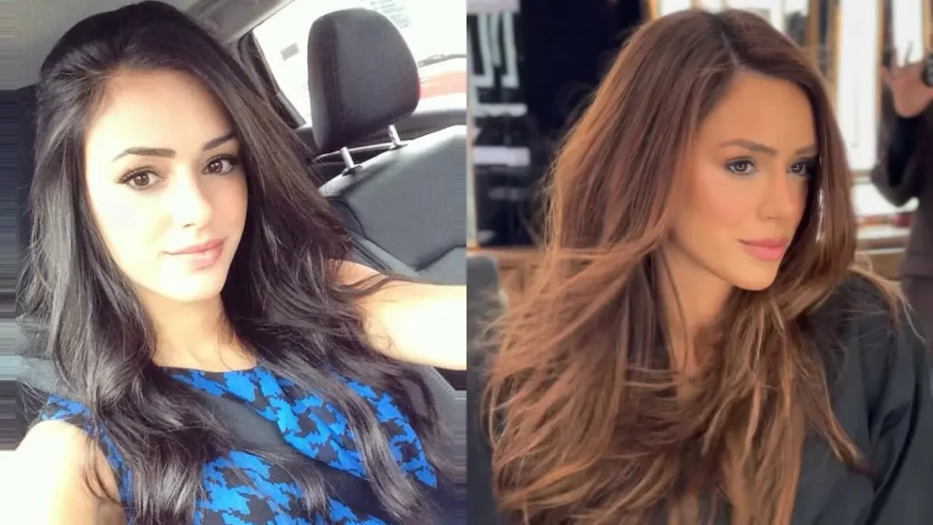 Bruna Biancardi antes e depois: Veja a transformação 5 Montagem compara o cabelo de Bruna Biancardi antes e depois, destacando a mudança na cor, no comprimento e no acabamento dos fios.
