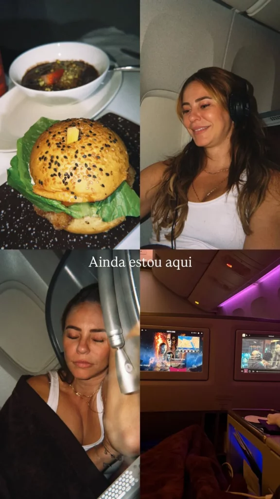 Paolla Oliveira em registros dentro do avião
