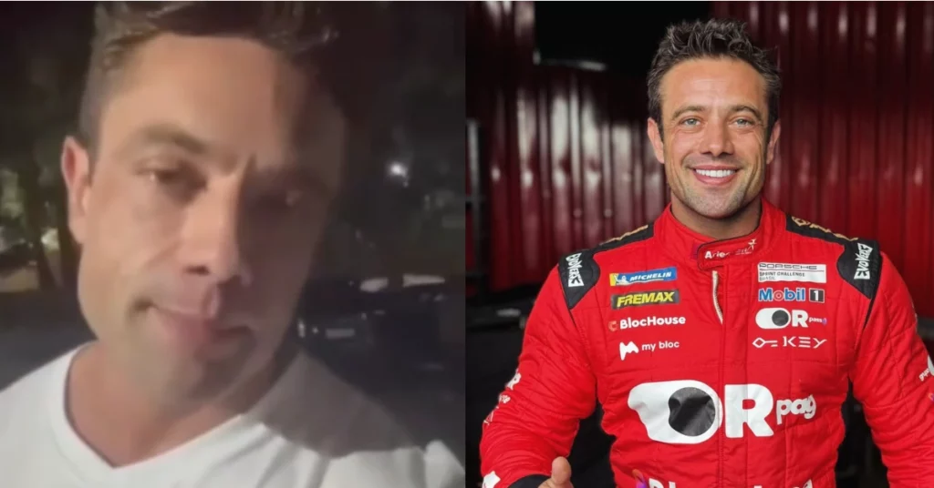 Rafael Cardoso aparece em vídeo publicado nas redes sociais e em foto usando macacão de automobilismo durante evento