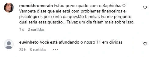 Esposa de Raphinha quebra silêncio após fala de Vampeta e faz declaração ao jogador 7 Comentários de apoio a Raphinha após publicação de Natalia Belloli nas redes sociais