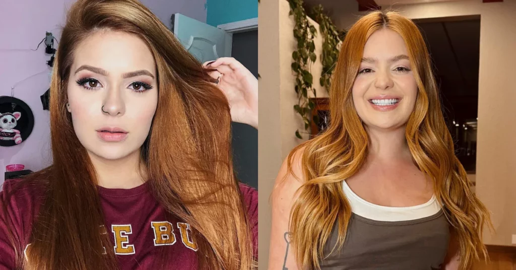Montagem mostra Viih Tube em selfie antiga e em registro atual com cabelo ruivo