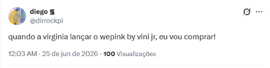 Virginia surge com mãe de Vini Jr. e comentário do atleta viraliza 4 Tweet brinca com a possibilidade de Virginia Fonseca lançar um produto da Wepink em parceria com Vini Jr.