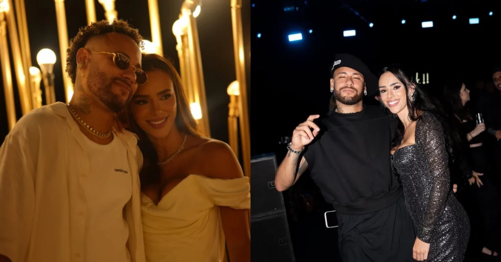 Bruna Biancardi aproveita cassino com Neymar e amigos; veja fotos Montagem mostra Neymar e Bruna Biancardi abraçados e sorridentes em dois eventos diferentes