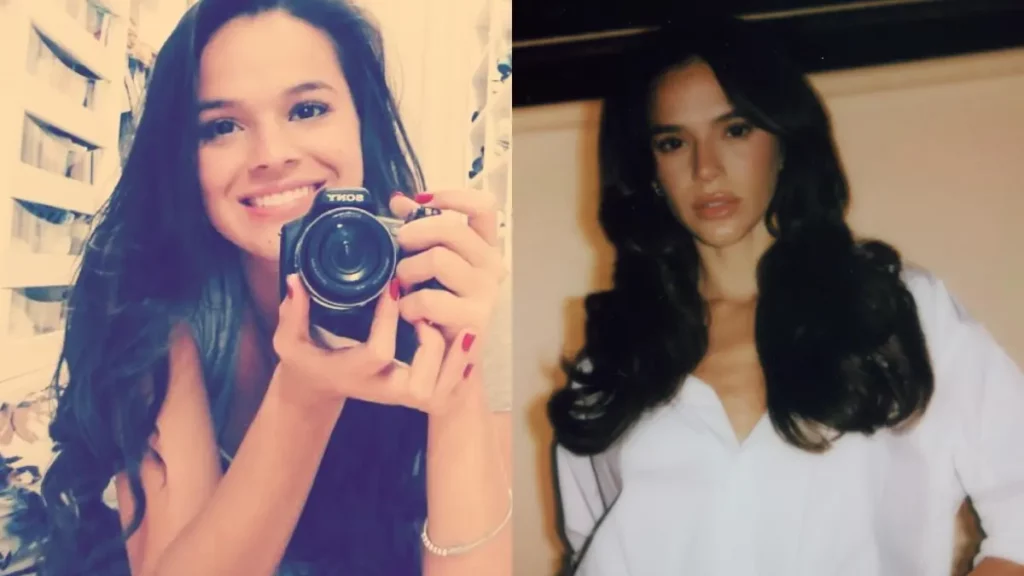 Bruna Marquezine antes e depois: Veja a transformação 8 Duas fotos lado a lado de Bruna Marquezine mostrando o antes e o depois de procedimento no nariz.