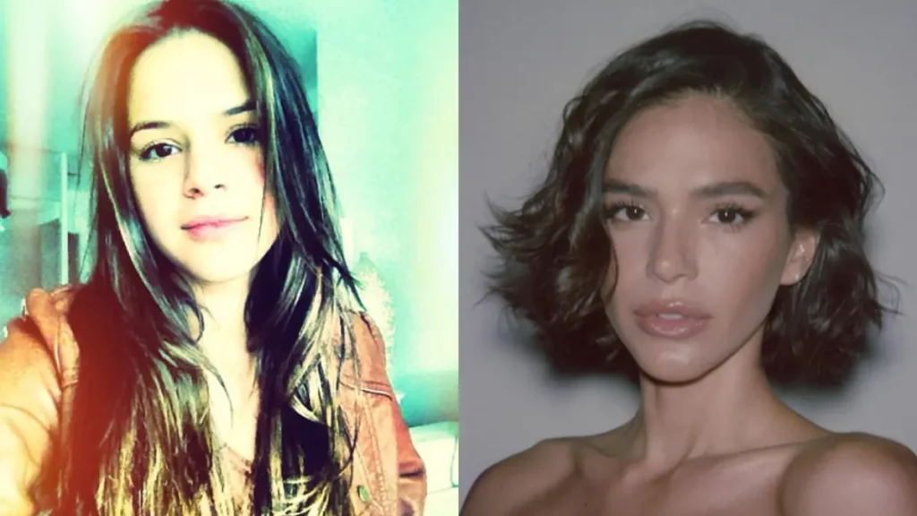 Bruna Marquezine antes e depois: Veja a transformação 4 Montagem de fotos mostrando a transformação do rosto de Bruna Marquezine ao longo do tempo.