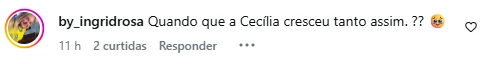 Cecília rouba a cena em fotos com Karoline Lima, e web reage ao crescimento 5 Comentários de seguidores destacam o crescimento de Cecília, filha de Karoline Lima e Éder Militão, após novas fotos publicadas pela influenciadora