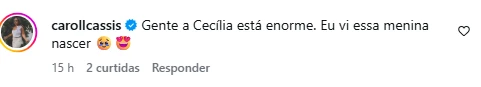 Cecília rouba a cena em fotos com Karoline Lima, e web reage ao crescimento 6 Comentários de seguidores destacam o crescimento de Cecília, filha de Karoline Lima e Éder Militão, após novas fotos publicadas pela influenciadora