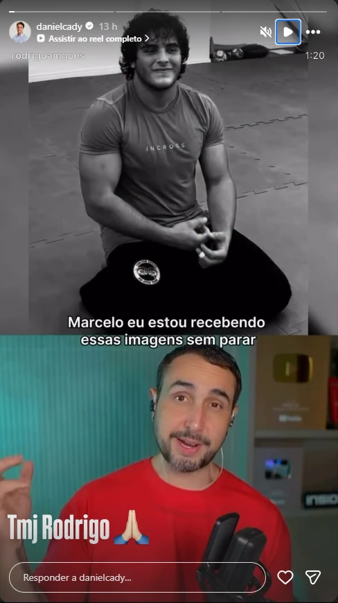 Daniel Cady sai em defesa do filho após vídeo sobre físico de Marcelo Sangalo viralizar; entenda 6 Story compartilhado por Daniel Cady mostra trecho do vídeo do nutricionista Rodrigo Góes analisando a transformação física de Marcelo Sangalo após treino de jiu-jítsu.