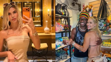 Ex-affair de Vini Jr. revela mudança após reaproximação com Virginia; veja Montagem com selfie de Day Magalhães em frente ao espelho e foto de Virginia Fonseca ao lado de Vini Jr. durante viagem à Jamaica.