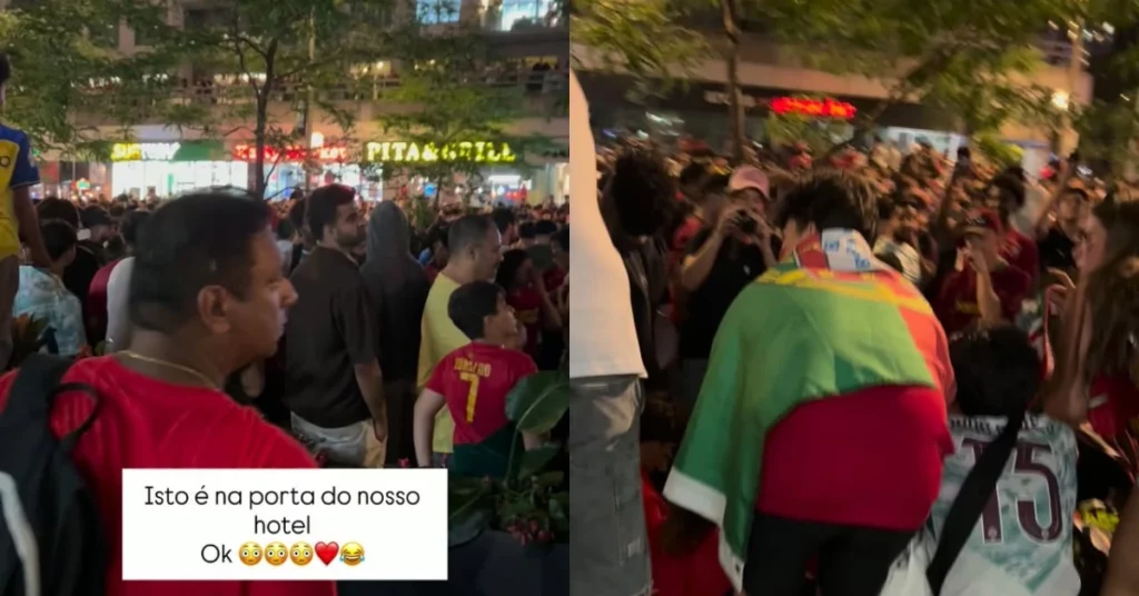 Irmã de Cristiano Ronaldo mostra fãs reunidos na porta do hotel após vitória de Portugal na Copa