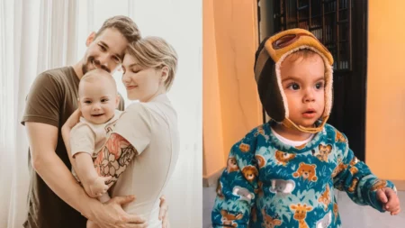 Filho de Isabel Veloso: quem é Arthur e onde está hoje Montagem com foto de Isabel Veloso filho e Lucas Borbas juntos e imagem de Arthur Veloso Borbas usando gorro e pijama.