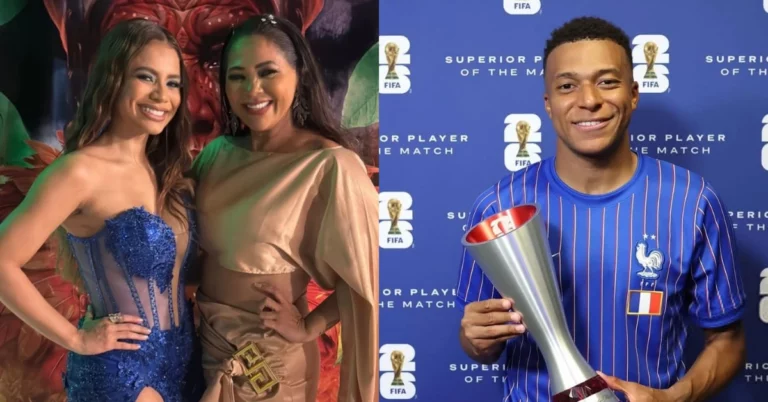 Após eliminação da França, web resgata episódio entre Mbappé e mãe de Lexa; entenda Lexa posa ao lado da mãe, Darlin Ferrattry, enquanto Mbappé aparece segurando um troféu com a camisa da seleção francesa