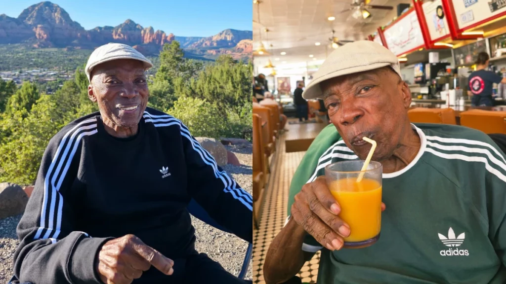 Milton Nascimento recebe alta após 5 dias internado por uma pneumonia Montagem com duas fotos de Milton Nascimento usando boné e blusa: sorri diante de montanhas e bebe suco em restaurante.