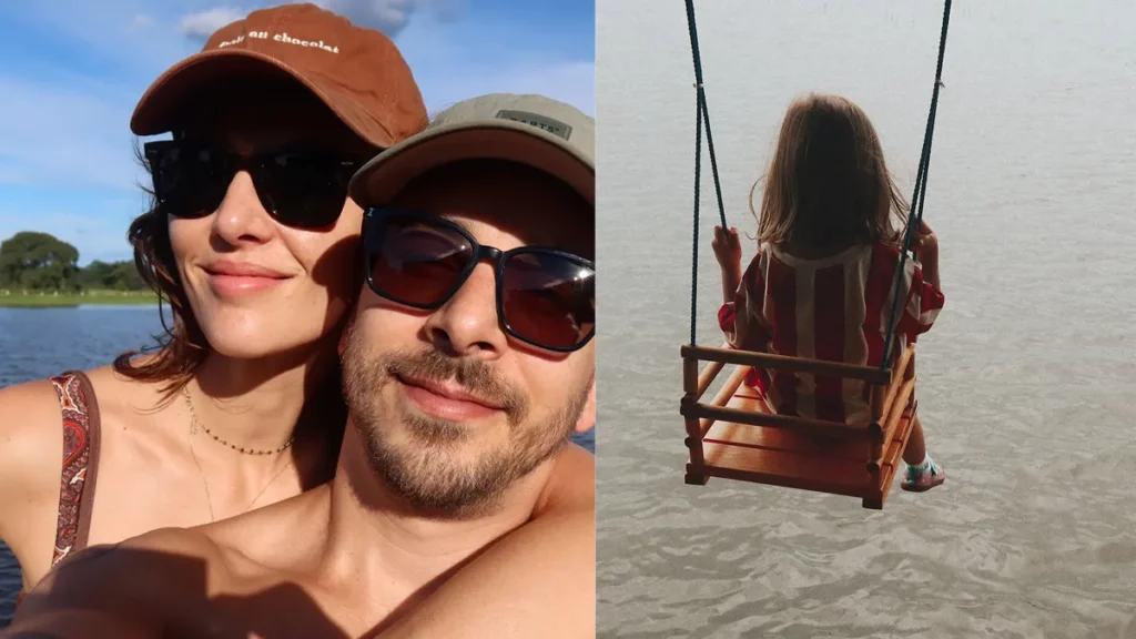 Montagem de fotos com Junior Lima, Monica Benini e a filha, Lara