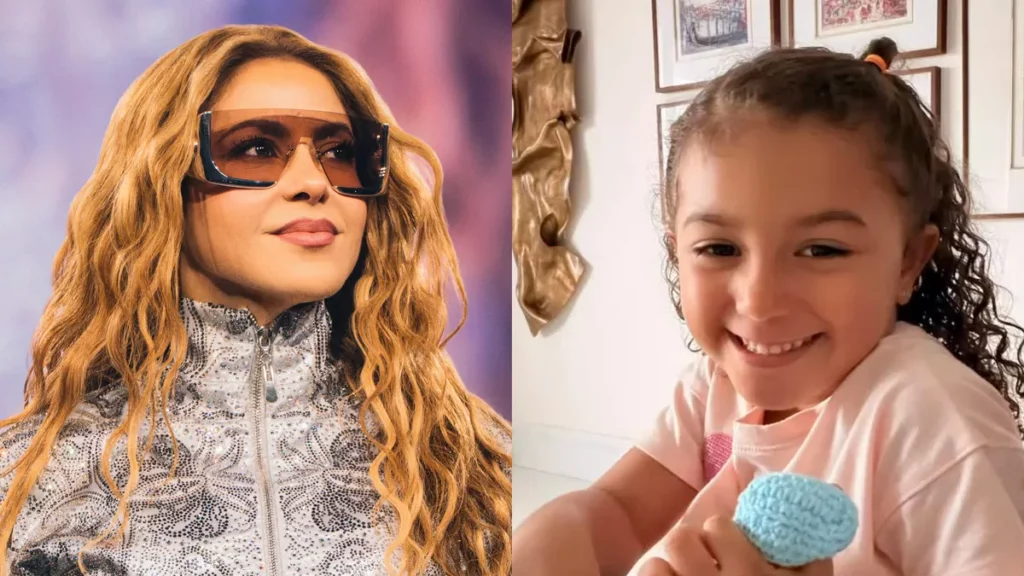 Montagem de fotos com Shakira e Liz, filha de Leo Santana e Lore Improta.