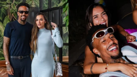 Tainá relembra vídeo que alimentou rumores de crise com Éder Militão Montagem mostra Tainá Militão ao lado de Éder Militão em um evento e, ao lado, os dois aparecem sorrindo e abraçados durante um momento de lazer.