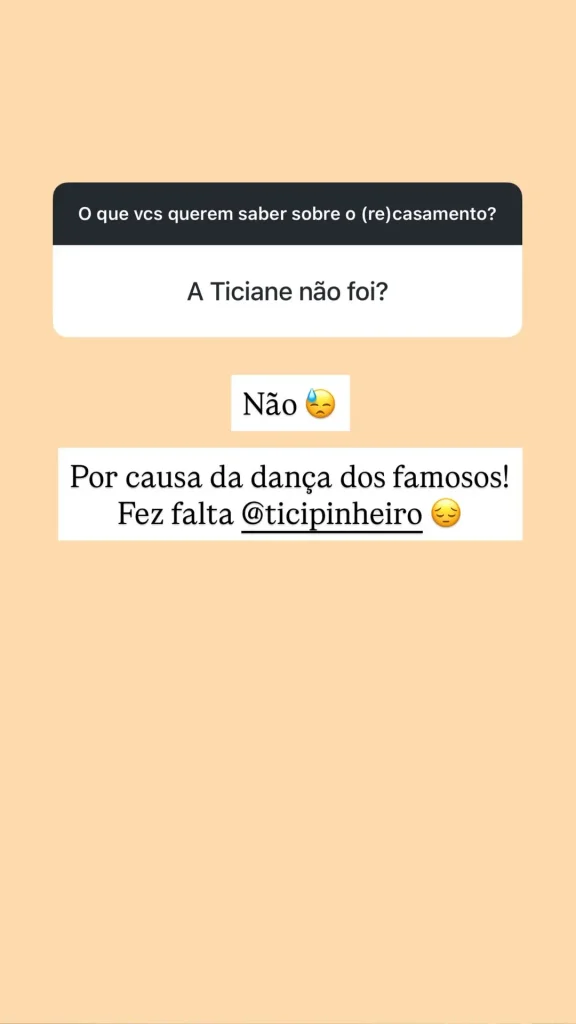 Fabiana Justus comenta ausência de Ticiane Pinheiro em sua renovação de votos de casamento na Bahia.