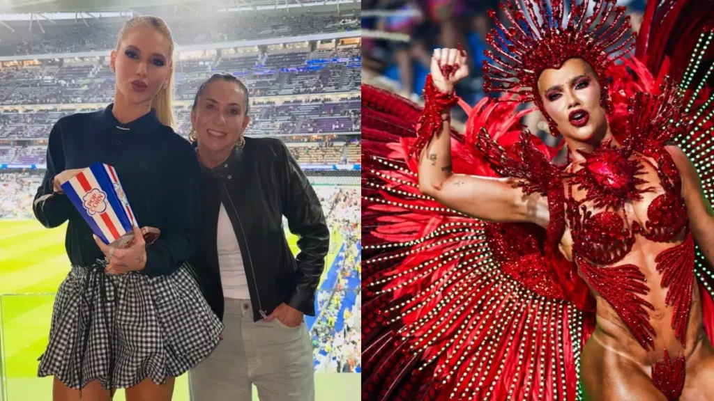 Virginia Fonseca ao lado da mãe, Margareth Serrão, e em destaque como rainha de bateria da Grande Rio durante o Carnaval.