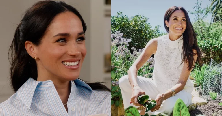 Meghan Markle teria enfrentado rejeição de funcionárias nos EUA; entenda Meghan Markle aparece sorrindo em dois registros, um em ambiente interno e outro sentada em um jardim enquanto segura folhas