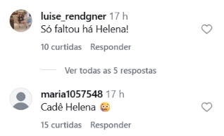 Montagem reúne comentários publicados no Instagram questionando a ausência de Helena nos registros da festa de 15 anos de Davi Lucca