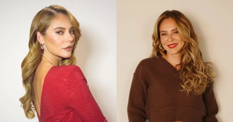 Paolla Oliveira denuncia uso de IA em montagens íntimas: ‘Não vai parar’ Montagem com dois retratos de Paolla Oliveira, usando vestido vermelho em um registro e blusa marrom em outro