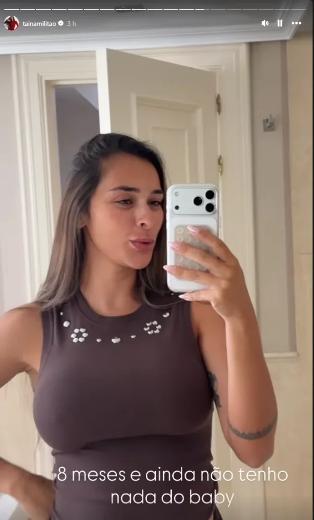 Stories de Tainá Castro, esposa de Eder militão sobre a gravidez