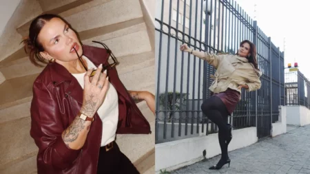 Montagem com duas fotos de Thais Carla em diferentes produções, mostrando a dançarina após o processo de emagrecimento que eliminou mais de 100 kg.