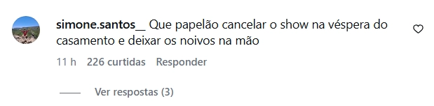 Comentário no Instagram do Jota Quest critica o cancelamento de um show relacionado por internautas ao casamento de Viih Tube e Eliezer