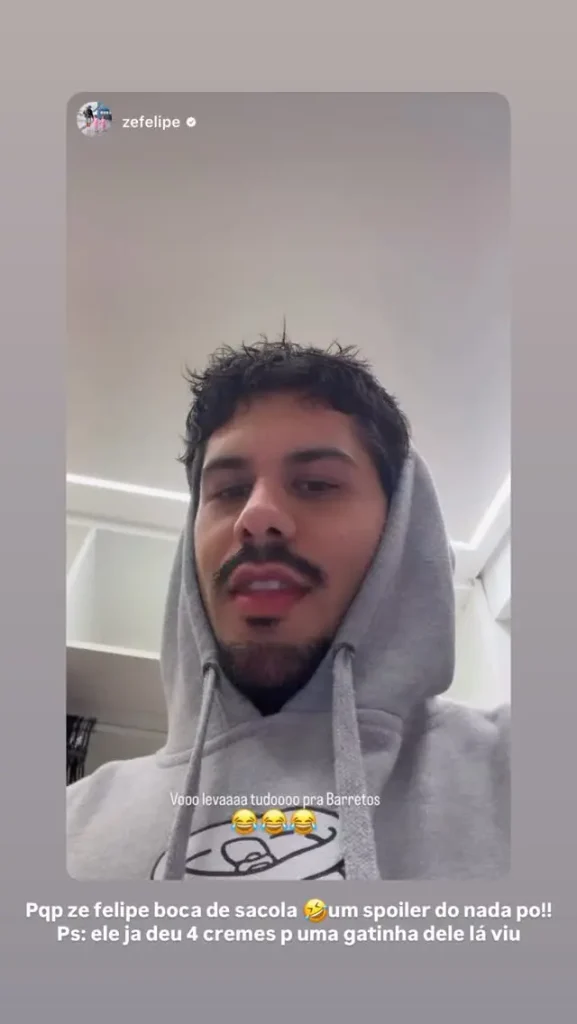 Zé Felipe aparece de capuz em vídeo publicado por Virginia Fonseca, que reage à fala do cantor sobre o creme de uso íntimo encontrado no apartamento.