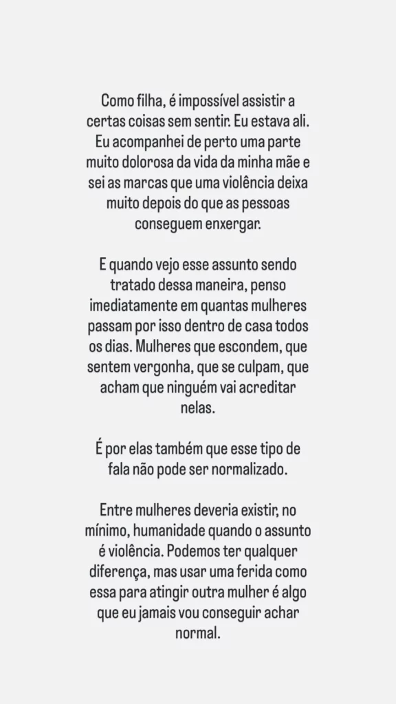 Stories de Yasmin Brunet em defesa da mãe, Luiza Brunet