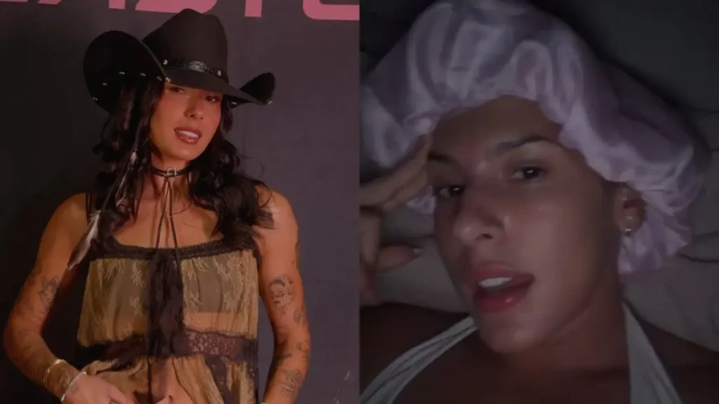 Ana Castela rebate previsões de videntes e dispara: ‘Vai prever a tua vida’ Ana Castela aparece em duas fotos; à esquerda, usa chapéu de cowboy e look com renda, enquanto, à direita, surge deitada com uma touca de cetim falando sobre previsões de videntes.
