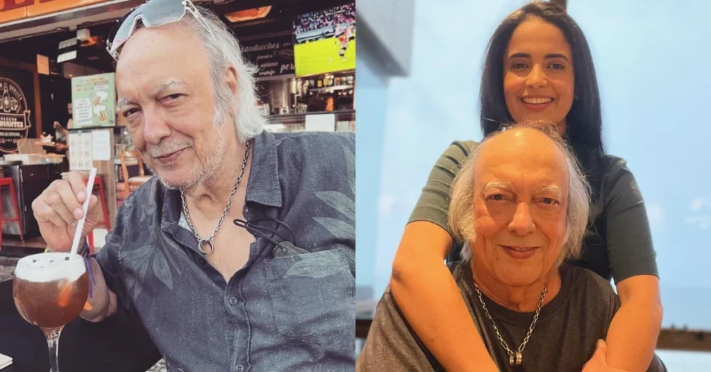 Montagem reúne dois registros de Erasmo Carlos, incluindo uma foto em um restaurante e outra ao lado de uma mulher