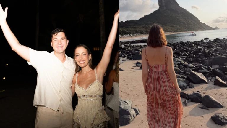 Google faz alerta após golpe sofrido por Fabiana Justus em viagem a Noronha; entenda Montagem de fotos com Fabiana Justus e o marido, Bruno Levi.