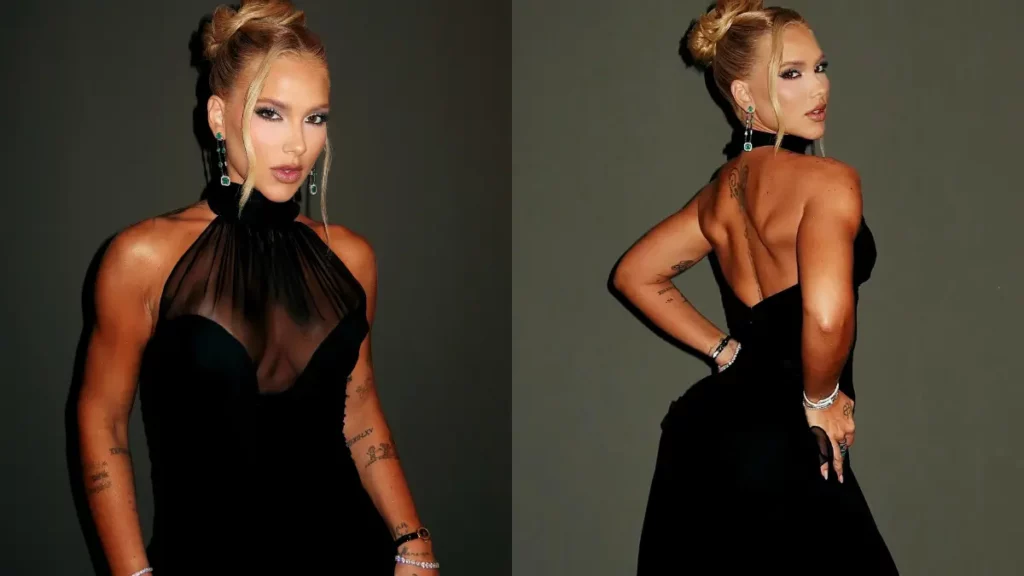 Festa de Virginia tem elevador travado e discussão durante a noite; confira Virginia Fonseca posa com vestido preto de costas e de frente antes de festa de gala da marca de beleza.