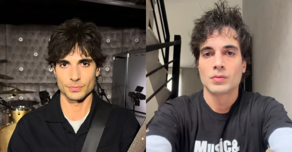 Fiuk aparece em dois registros, um segurando um instrumento musical e outro em vídeo publicado nas redes sociais