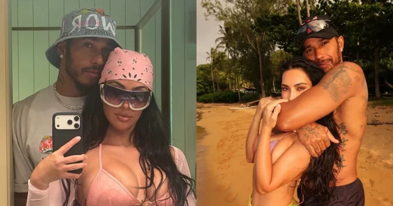 Montagem mostra Kim Kardashian e Lewis Hamilton juntos em selfie e abraçados durante viagem à praia