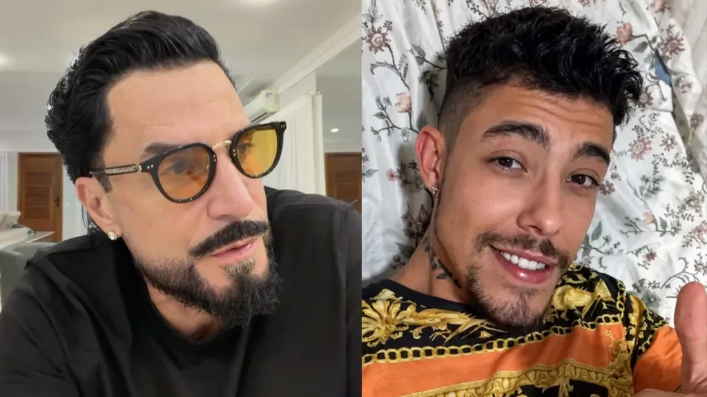 Montagem de fotos entre Latino e filho, Guilherme.