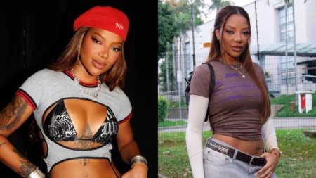 Ludmilla aparece em duas fotos, usando looks diferentes, em registros de momentos distintos da cantora.