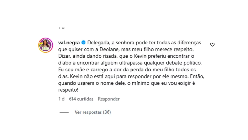 Mãe de MC Kevin detona delegada após fala sobre morte do cantor: 'respeito' 1 Comentário da mãe de Mc Kevin defendendo o filho